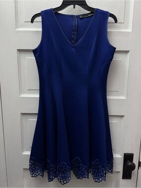 Cheetah B Blue Fit & Flare Dress Size 6 Lace Hem